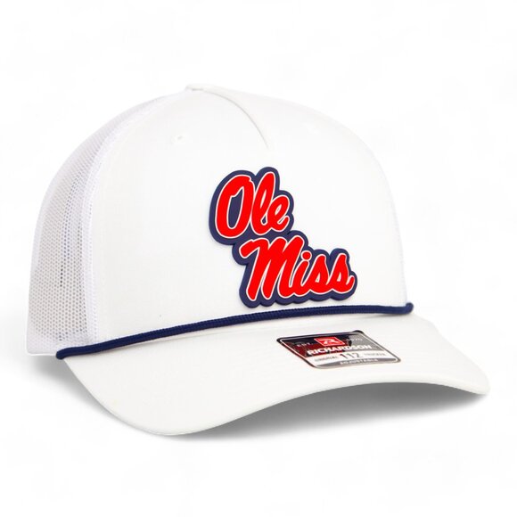 Ole Miss Rebels 3D Snapback Trucker Rope Hat-  White/ Navy - Picture 1 of 3